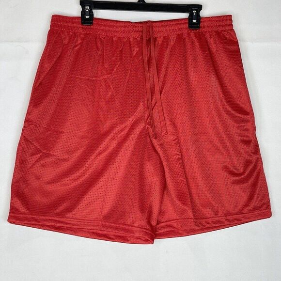 New Mens Athletic Mesh Shorts XL Jersey Pockets Red Gym Basketball - Picture 9 of 11